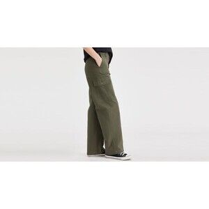 Dockers Wide Leg Cargo Pants Womens 31 Green Straight Fit Waterless Stretch NEW